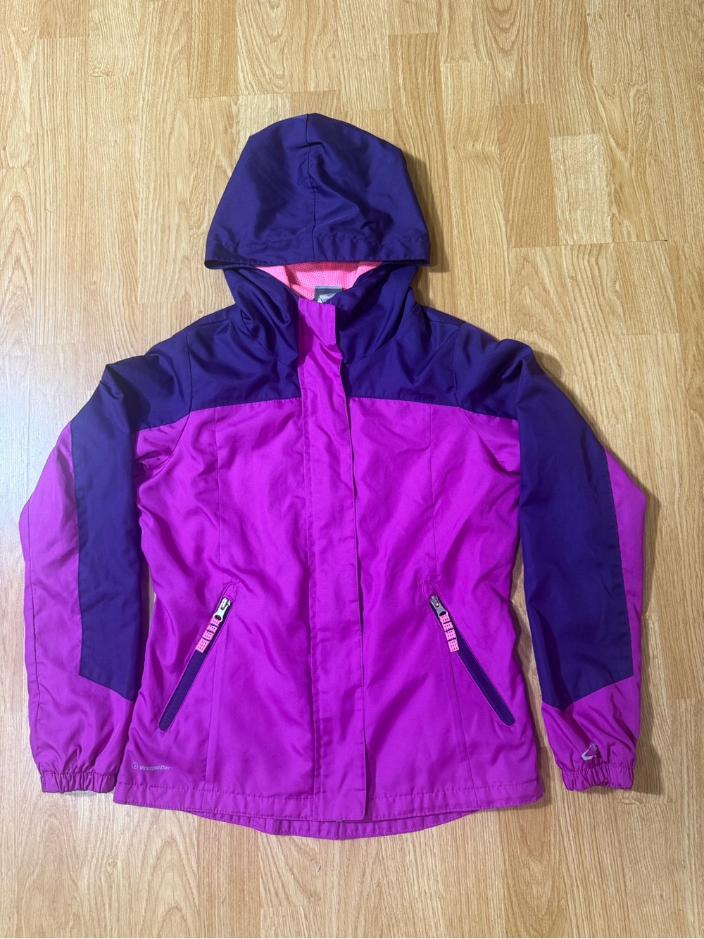 Champion Girls Jacket Lightweight Hooded Zip Pink Purple Windbreaker - L(10-12 )